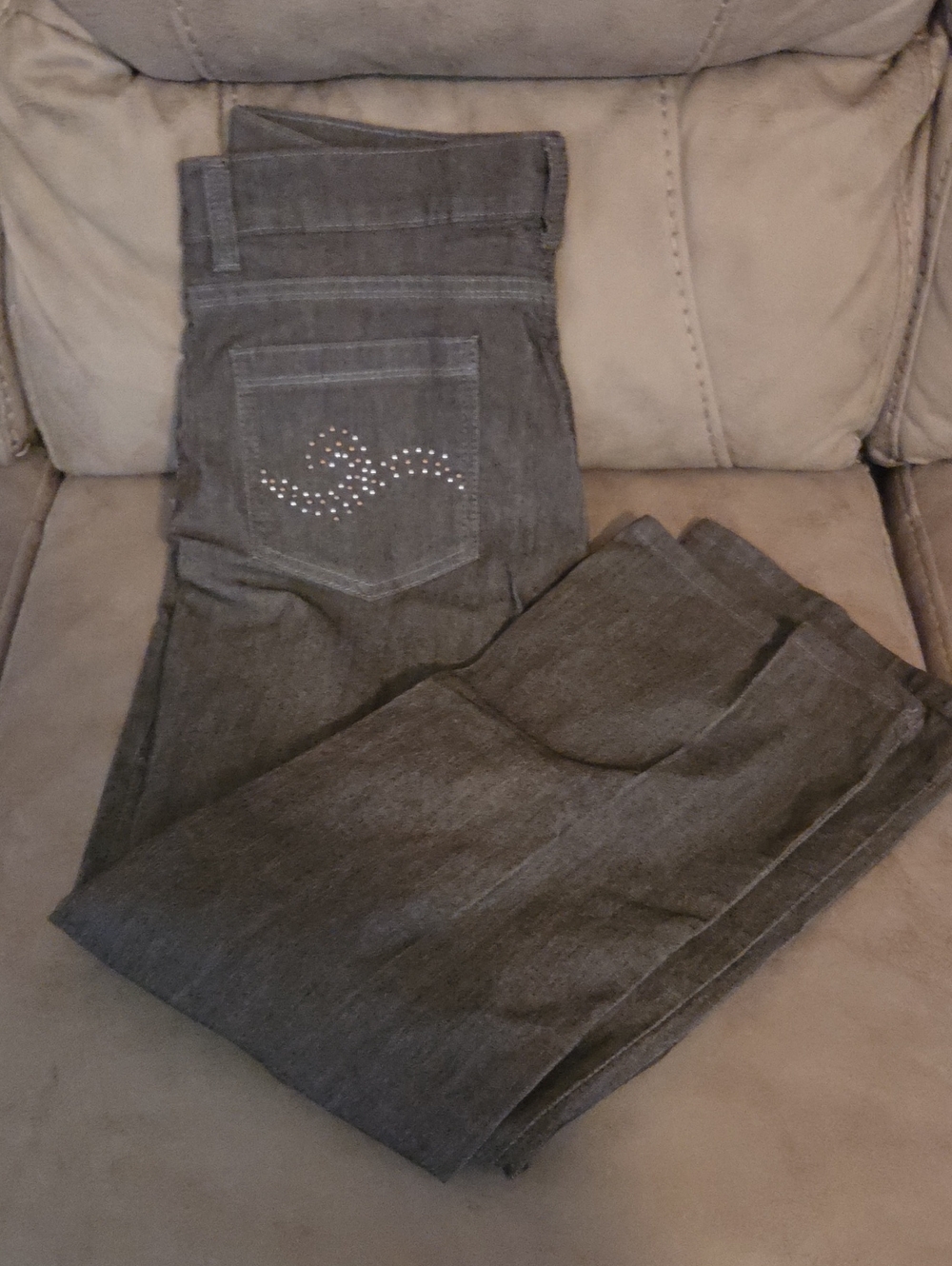 Lee Women's Gray Wide Leg Jeans with Rhinestone Accent New